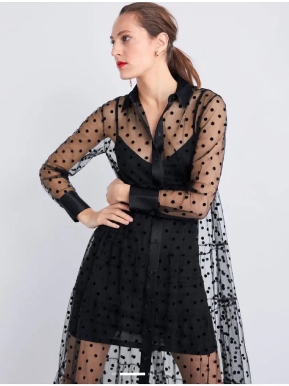 Zara Black Sheer Polka Dot Maxi Dress